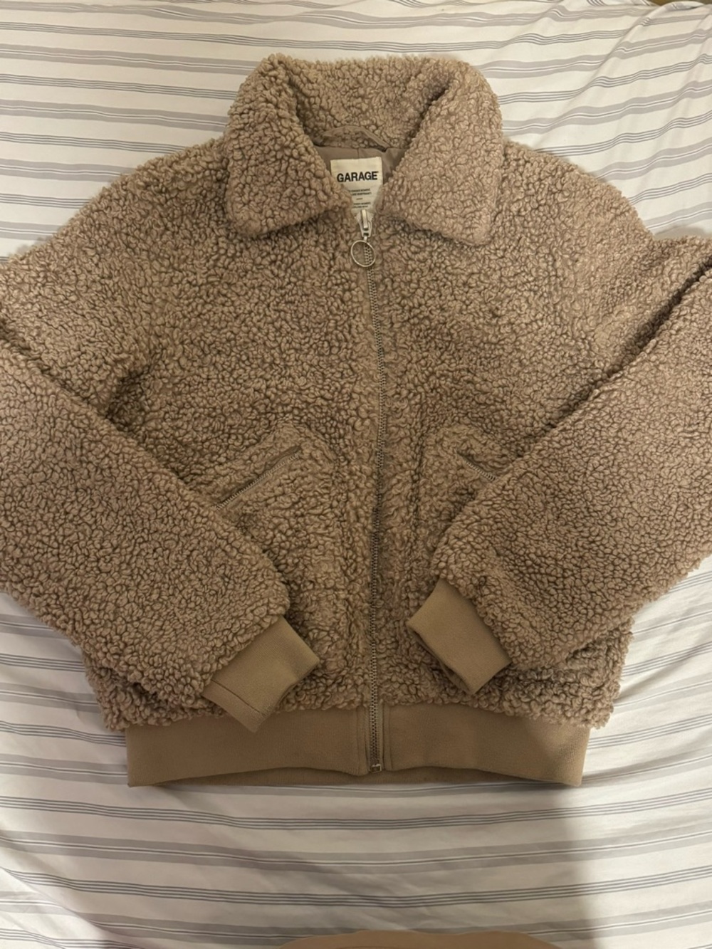 Garage Beige Sherpa Zip Jacket